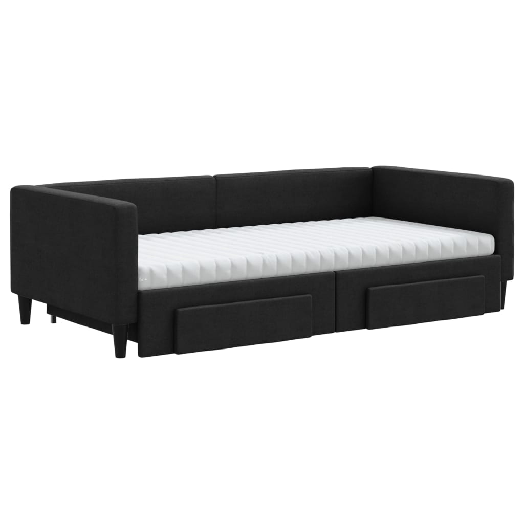 vidaXL Sofa rozsuwana z szufladami, czarna, 100x200 cm, tkanina
