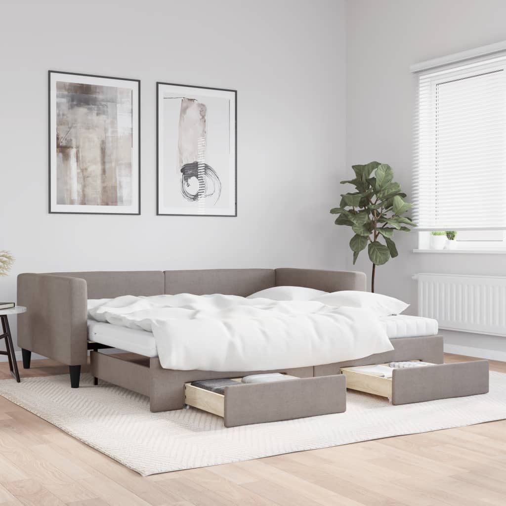 vidaXL Sofa rozsuwana z szufladami, taupe, 100x200 cm, tkanina