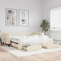 vidaXL Sofa rozsuwana z szufladami, kremowa, 100x200 cm, tkanina