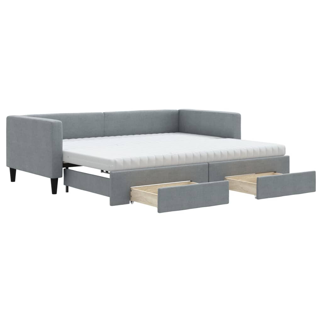 vidaXL Sofa rozsuwana z szufladami, jasnoszara, 90x190 cm, tkanina
