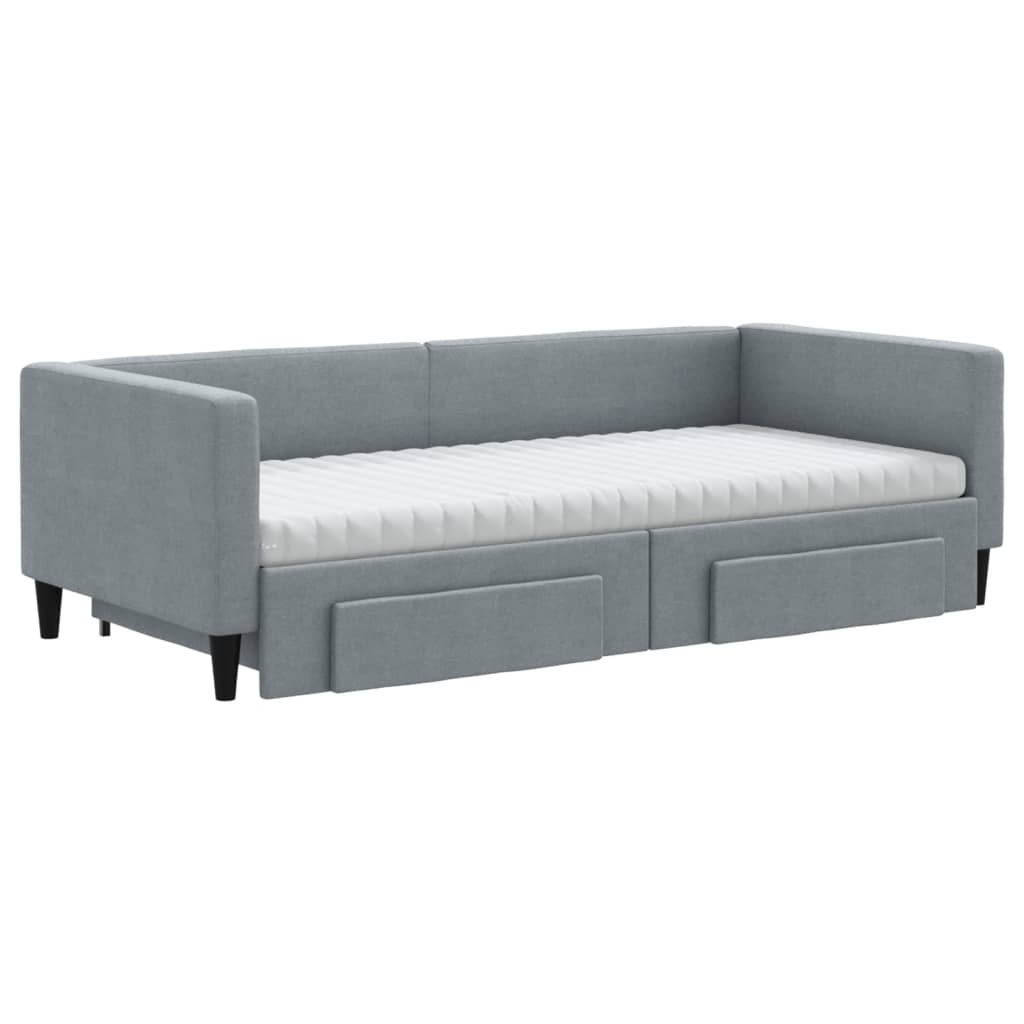 vidaXL Sofa rozsuwana z szufladami, jasnoszara, 90x190 cm, tkanina