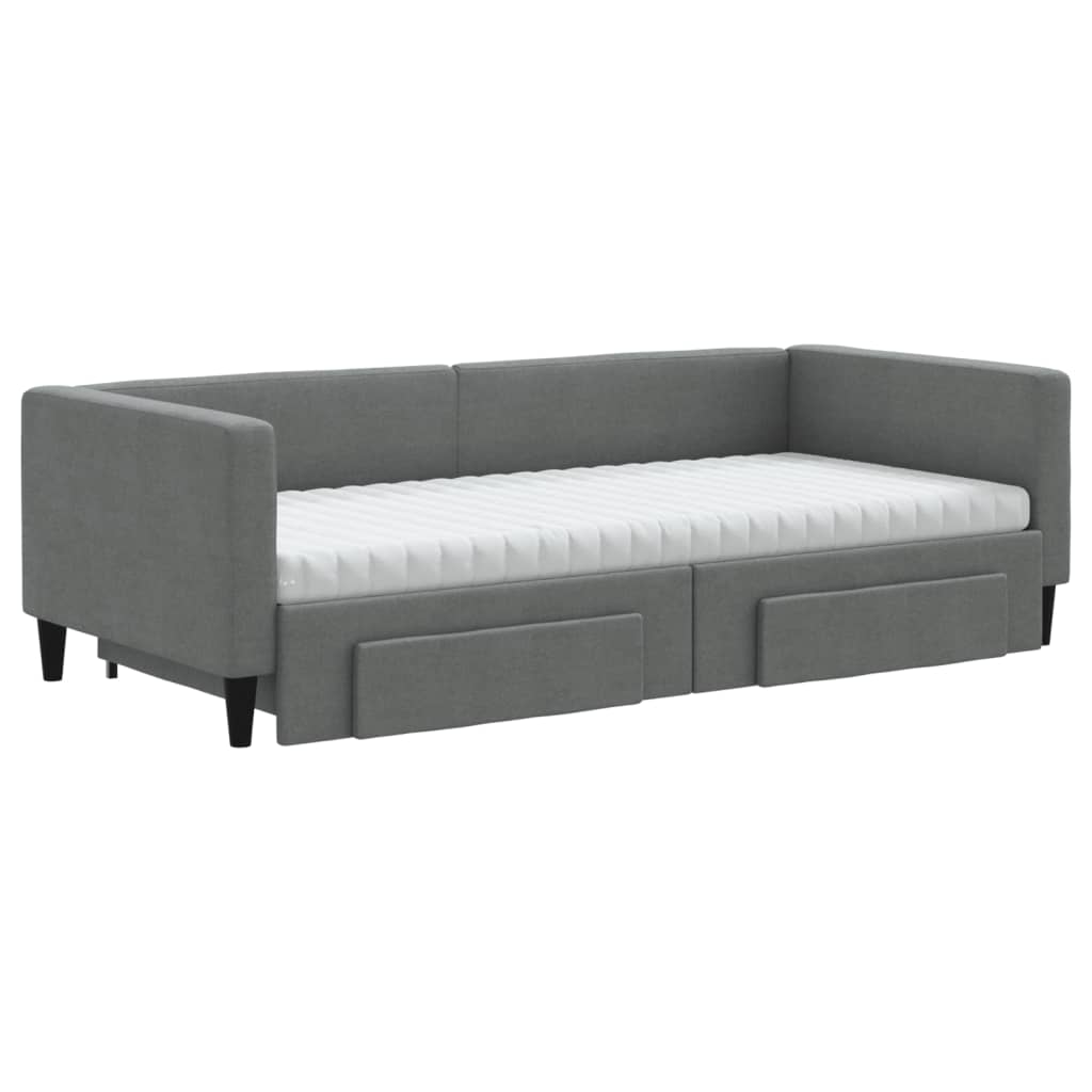 vidaXL Sofa rozsuwana z szufladami, ciemnoszara, 90x190 cm, tkanina