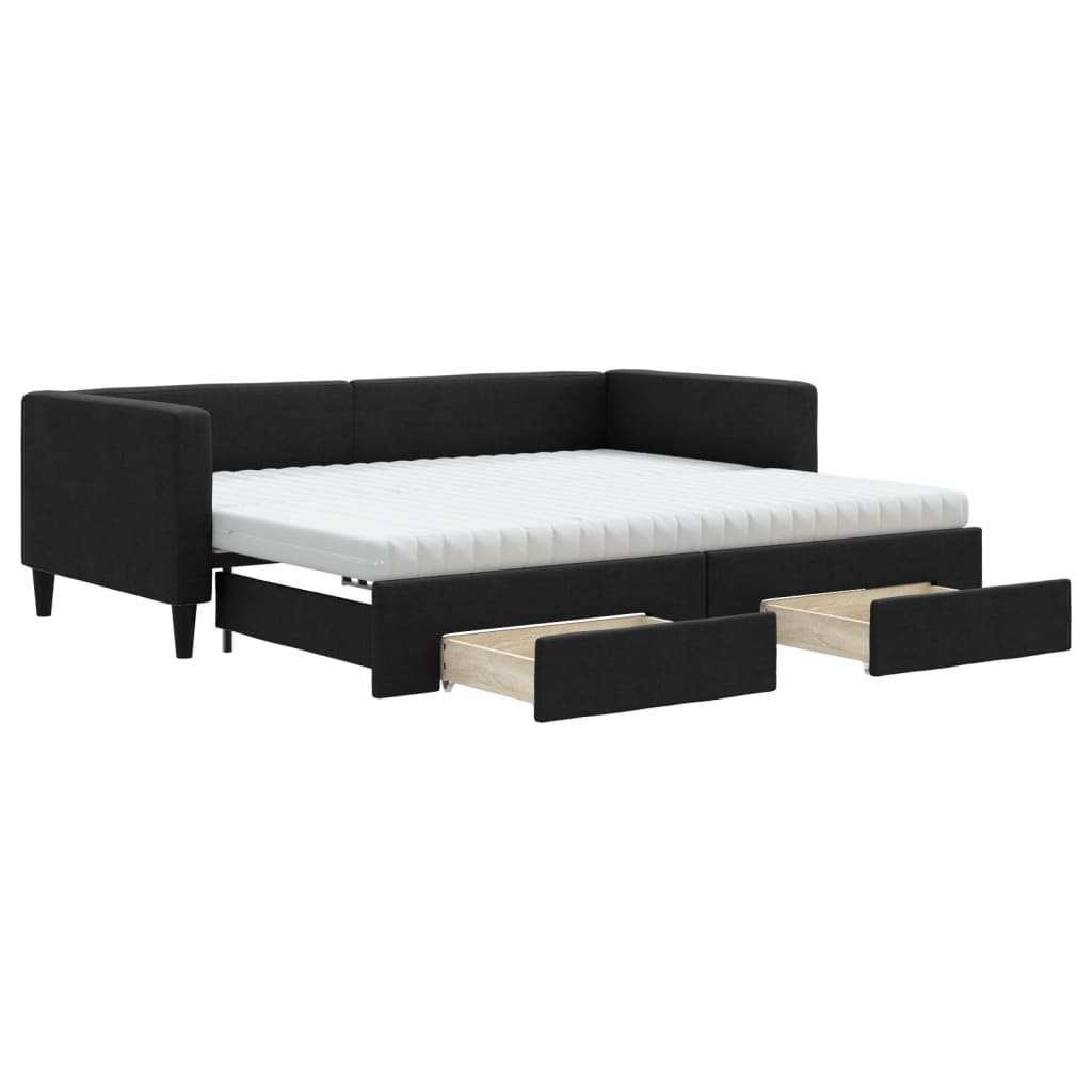 vidaXL Sofa rozsuwana z szufladami, czarna, 90x190 cm, tkanina