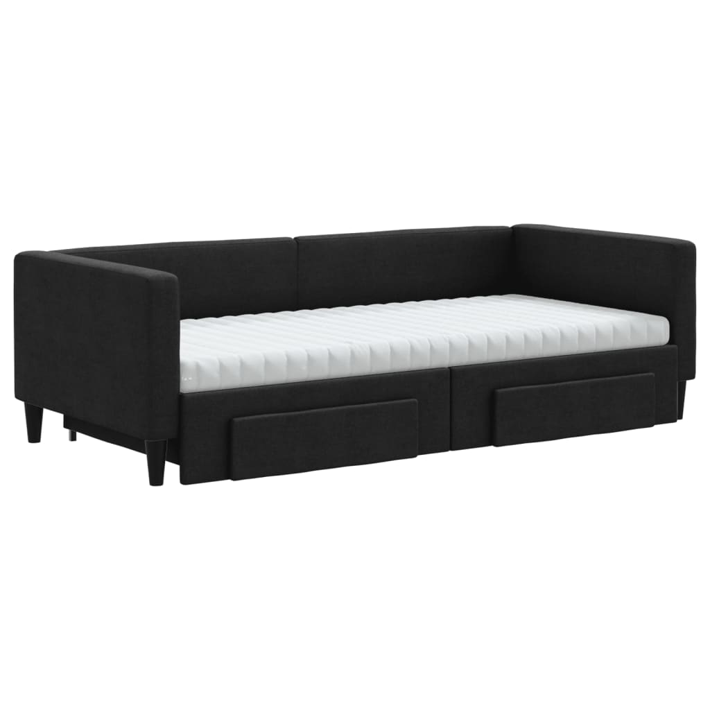 vidaXL Sofa rozsuwana z szufladami, czarna, 90x190 cm, tkanina