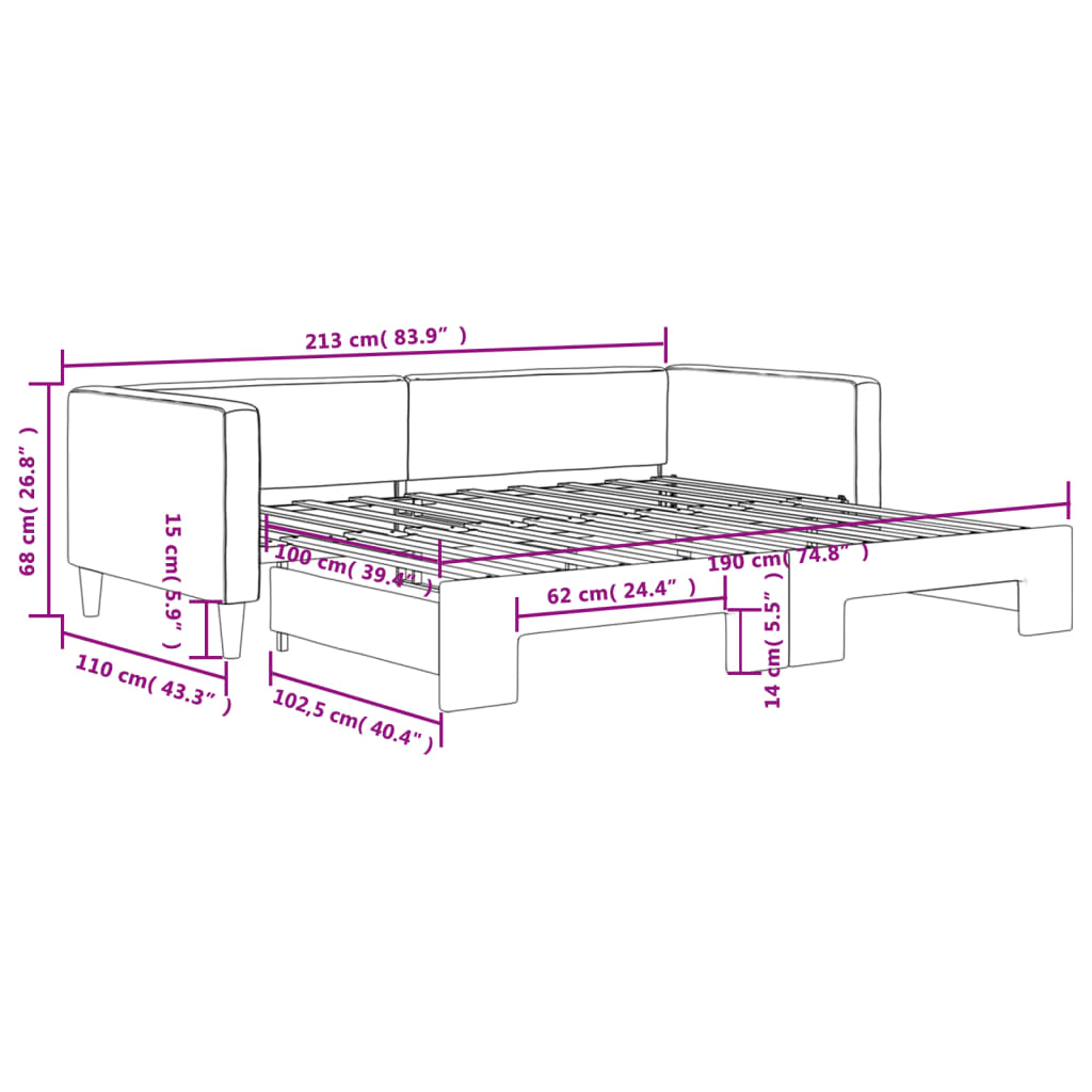 vidaXL Sofa rozsuwana, jasnoszara, 100x190 cm, tkanina