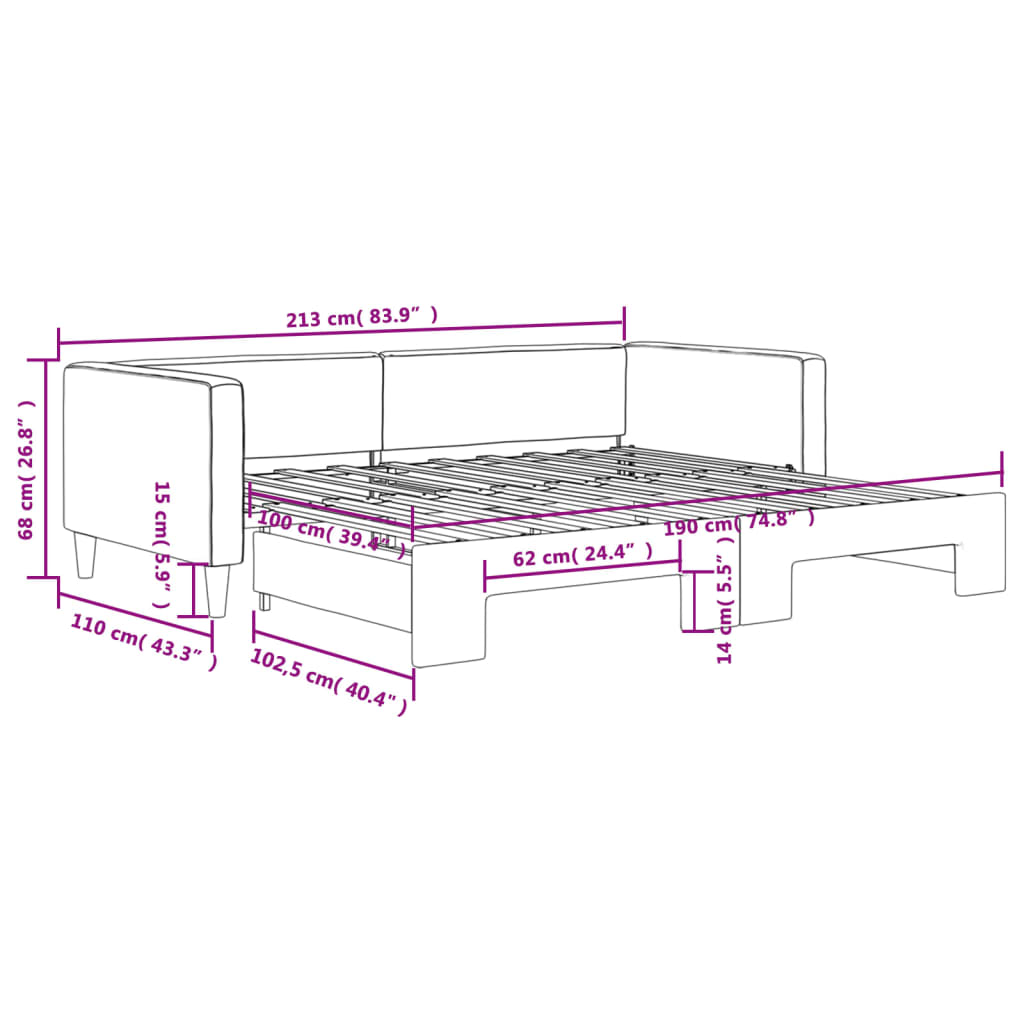 vidaXL Sofa rozsuwana, ciemnoszara, 100x190 cm, tkanina