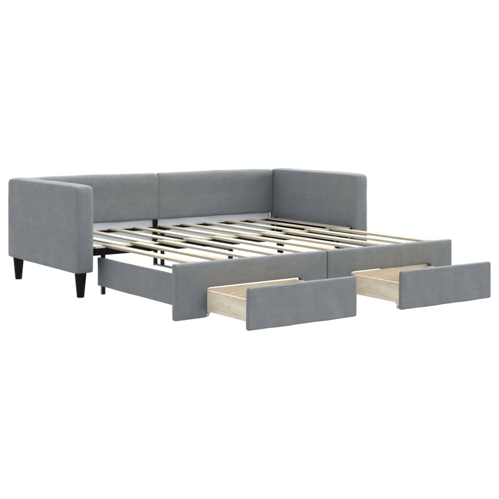 vidaXL Sofa rozsuwana z szufladami, jasnoszara, 100x190 cm, tkanina