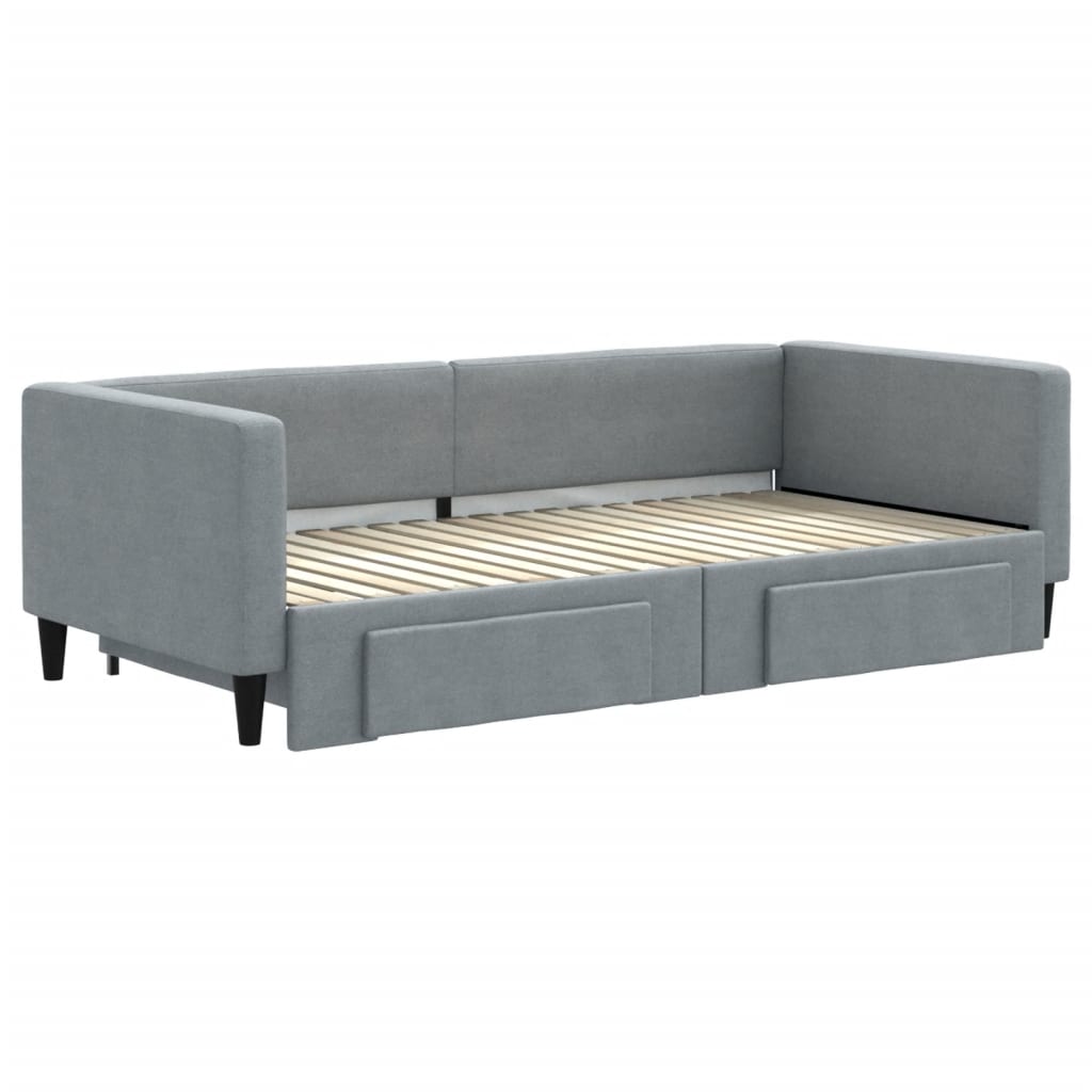 vidaXL Sofa rozsuwana z szufladami, jasnoszara, 100x190 cm, tkanina