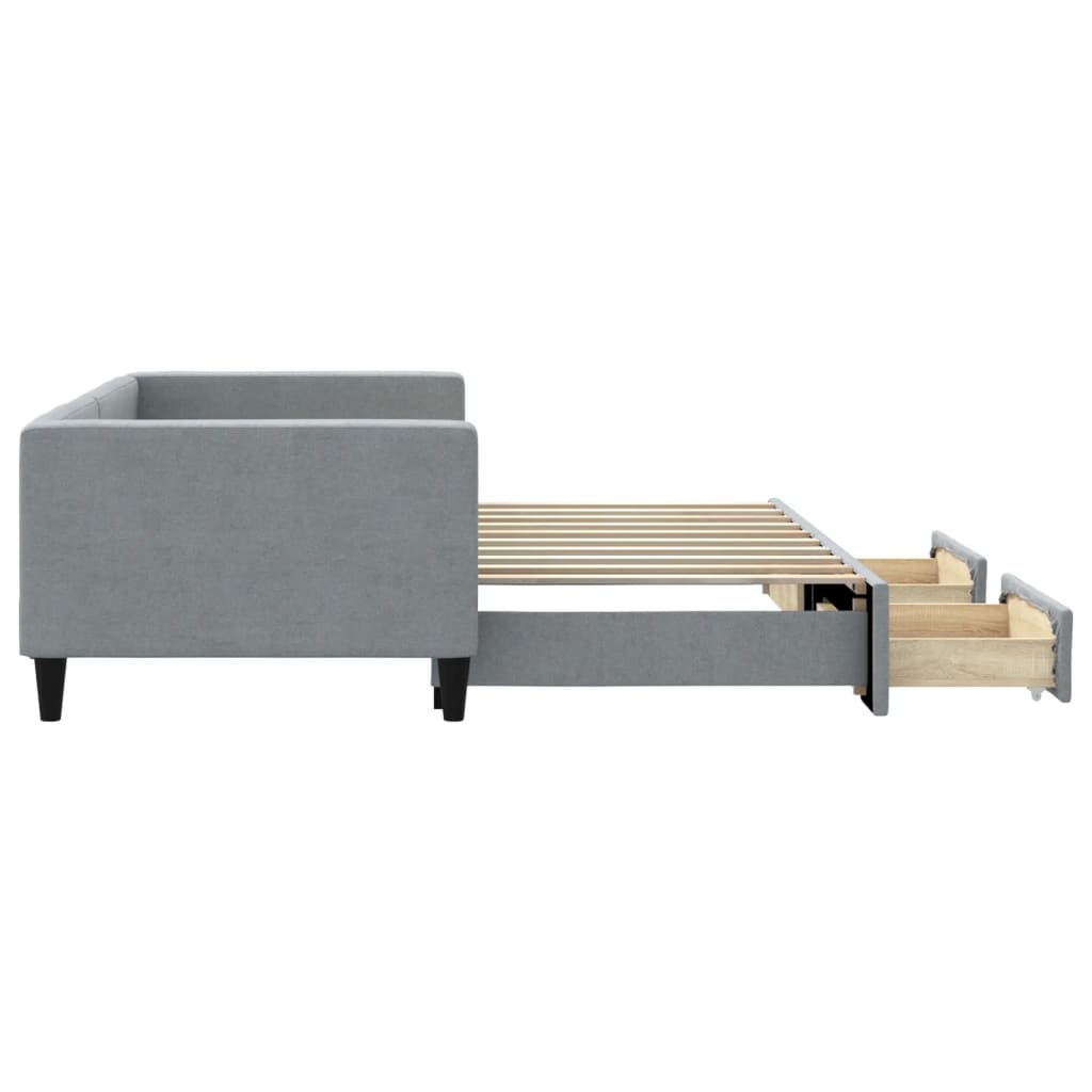 vidaXL Sofa rozsuwana z szufladami, jasnoszara, 100x190 cm, tkanina