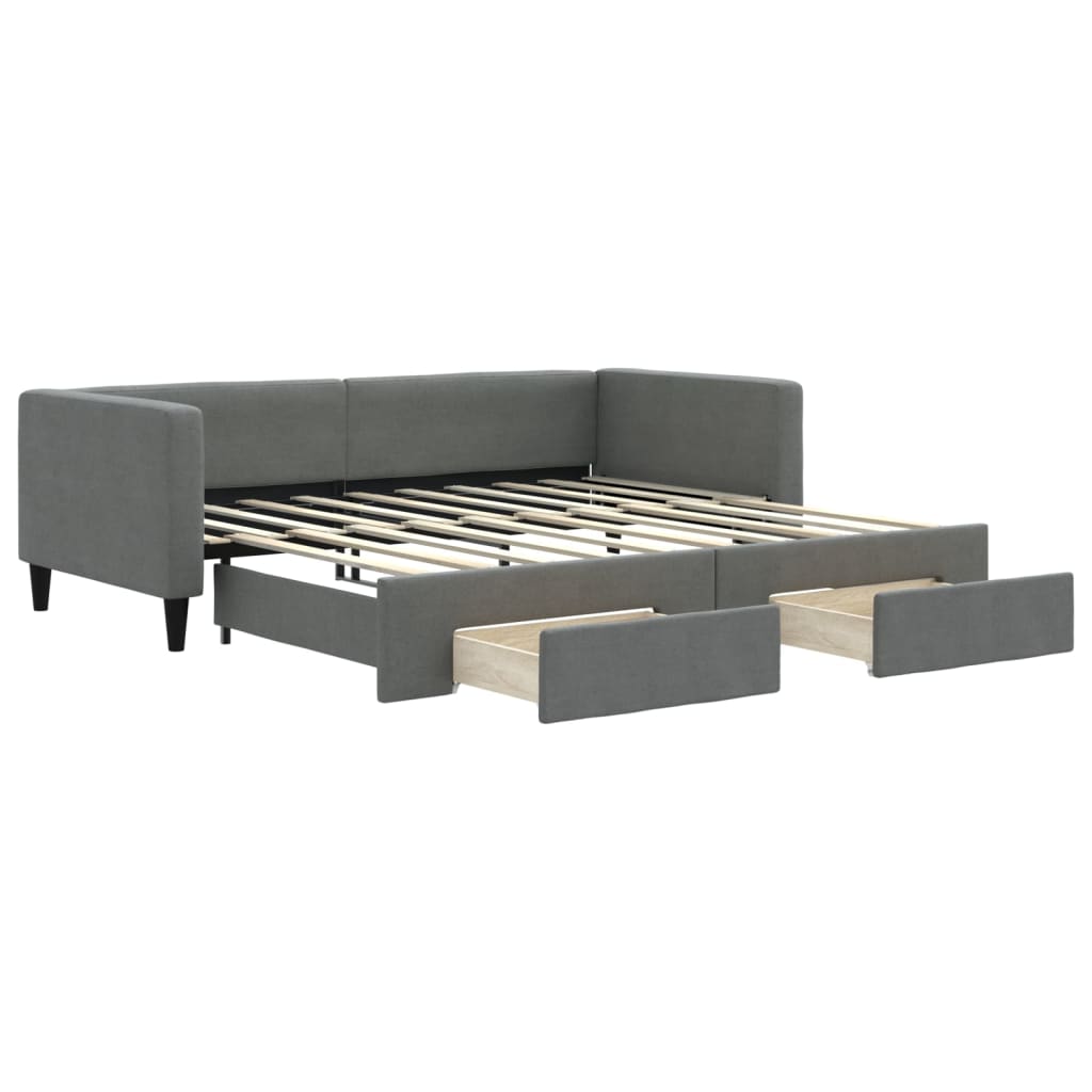 vidaXL Sofa rozsuwana z szufladami, ciemnoszara, 100x190 cm, tkanina