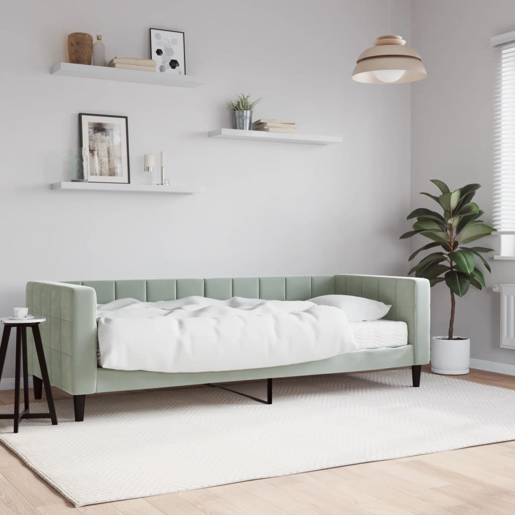 vidaXL Sofa z materacem do spania, jasnoszara, 80x200 cm, aksamit