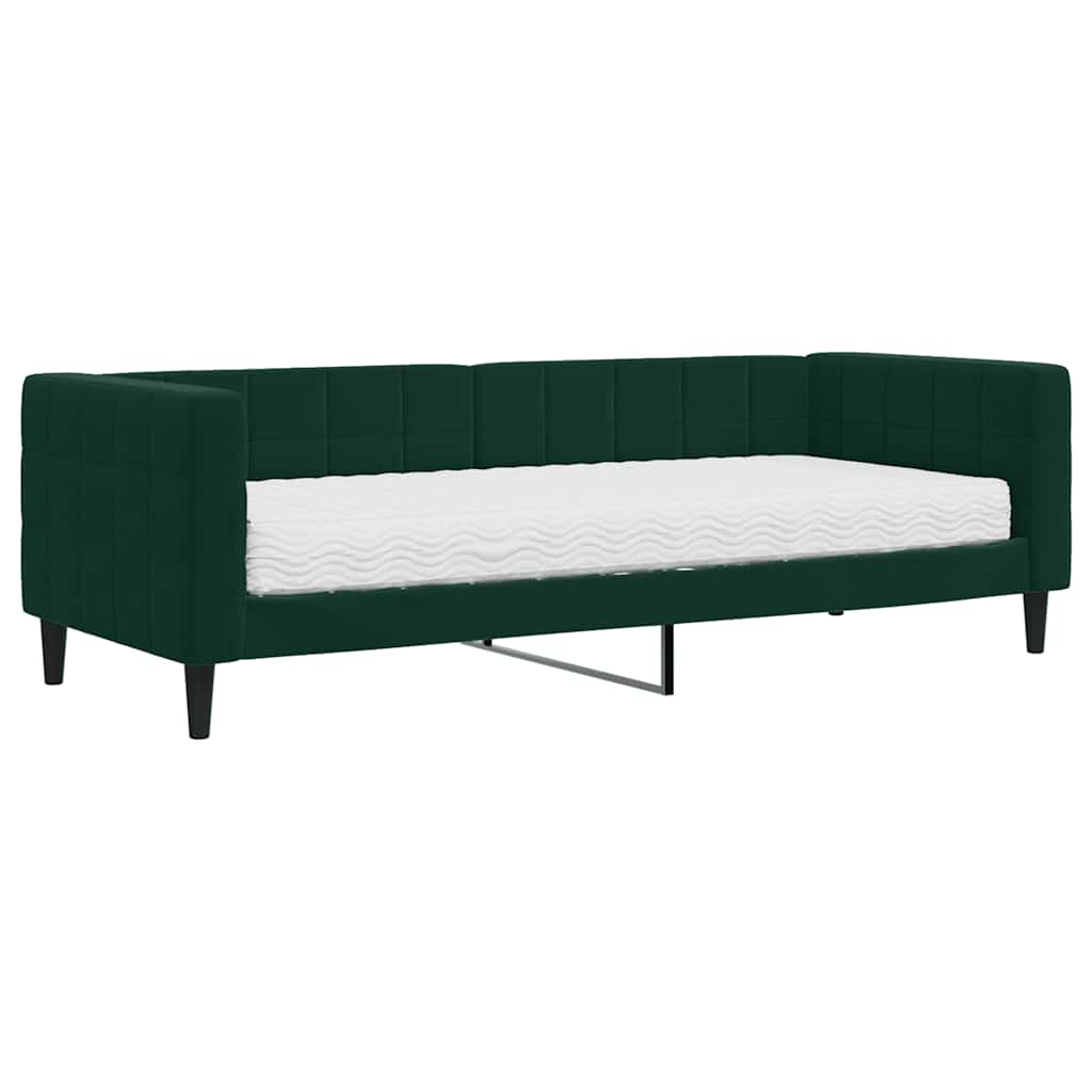 vidaXL Sofa z materacem do spania, ciemnozielona, 80x200 cm, aksamit