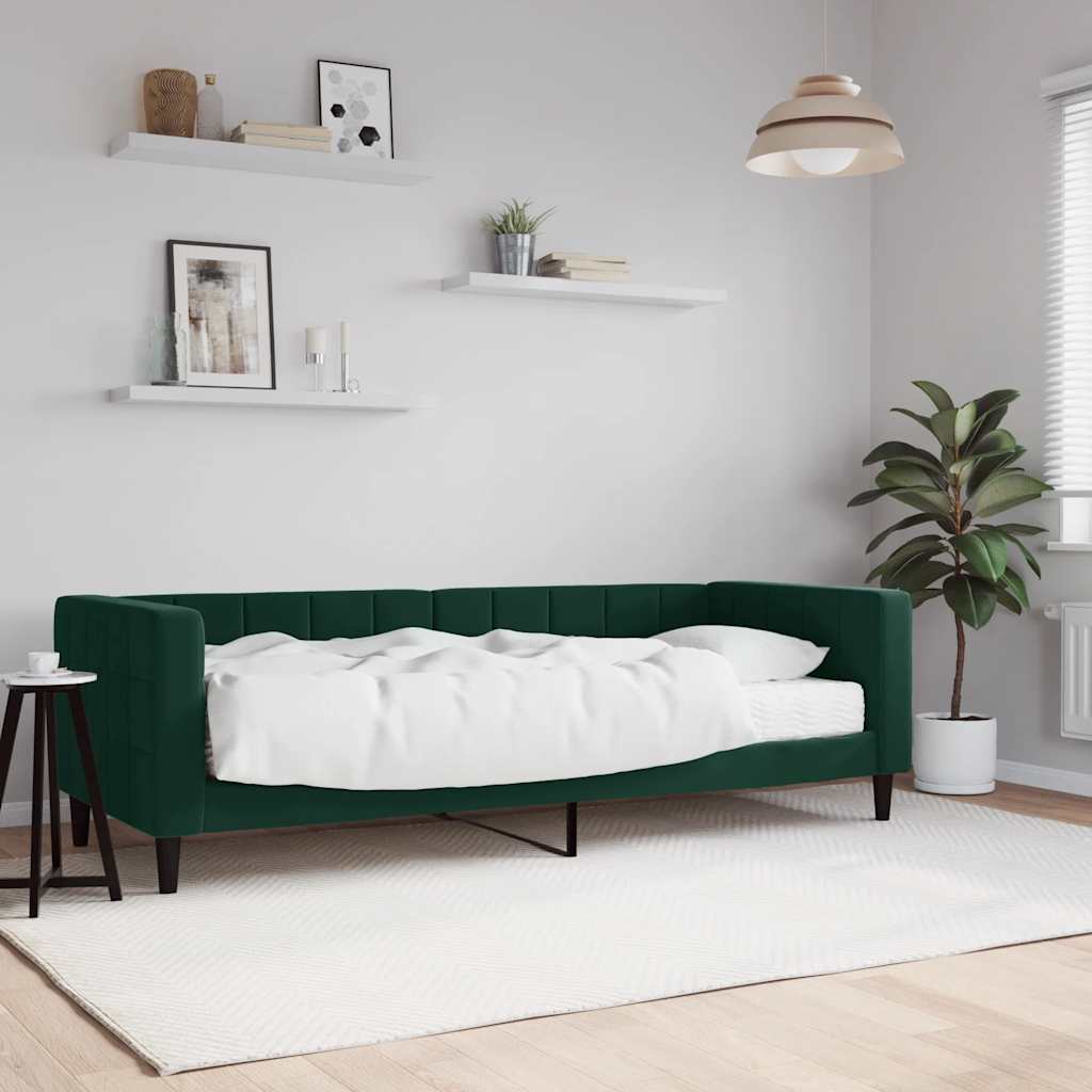 vidaXL Sofa z materacem do spania, ciemnozielona, 80x200 cm, aksamit