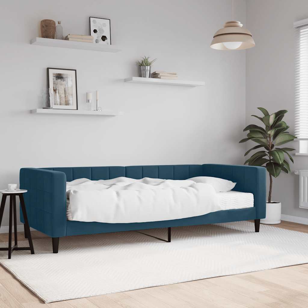 vidaXL Sofa z materacem do spania, niebieska, 90x200 cm, aksamit