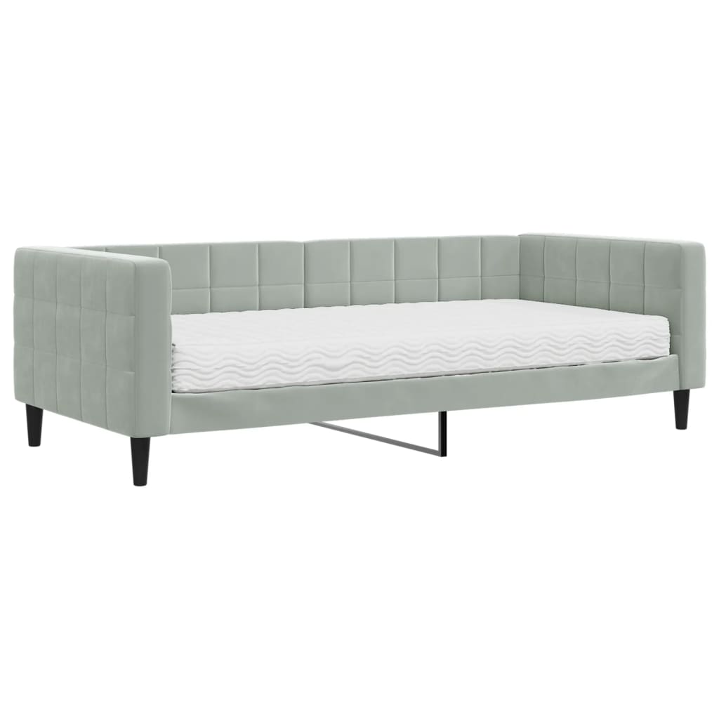 vidaXL Sofa z materacem do spania, jasnoszara, 90x200 cm, aksamit
