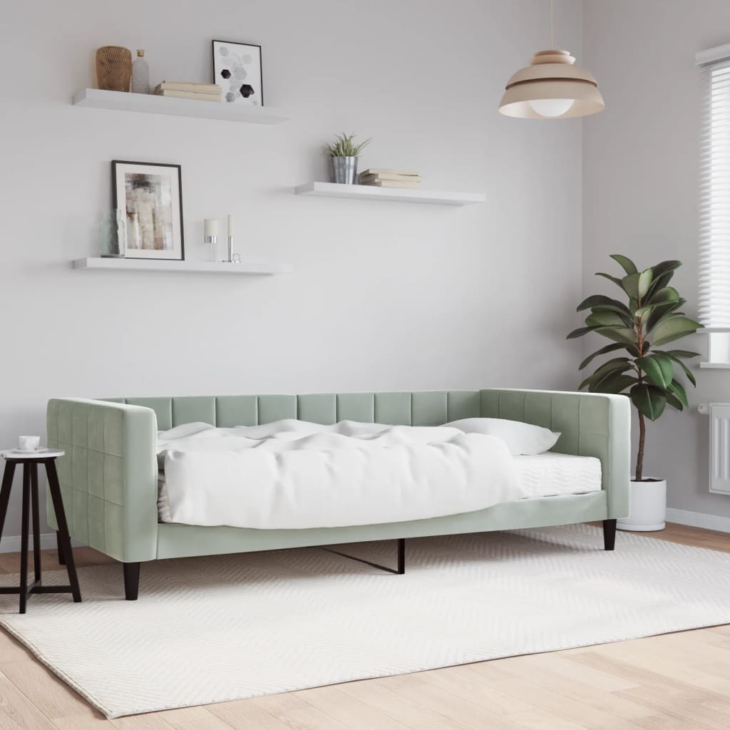 vidaXL Sofa z materacem do spania, jasnoszara, 90x200 cm, aksamit