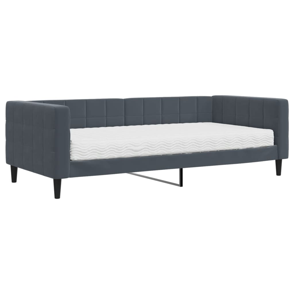 vidaXL Sofa z materacem do spania, ciemnoszara, 90x200 cm, aksamit
