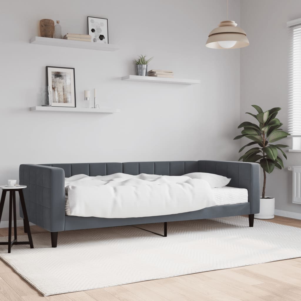 vidaXL Sofa z materacem do spania, ciemnoszara, 90x200 cm, aksamit