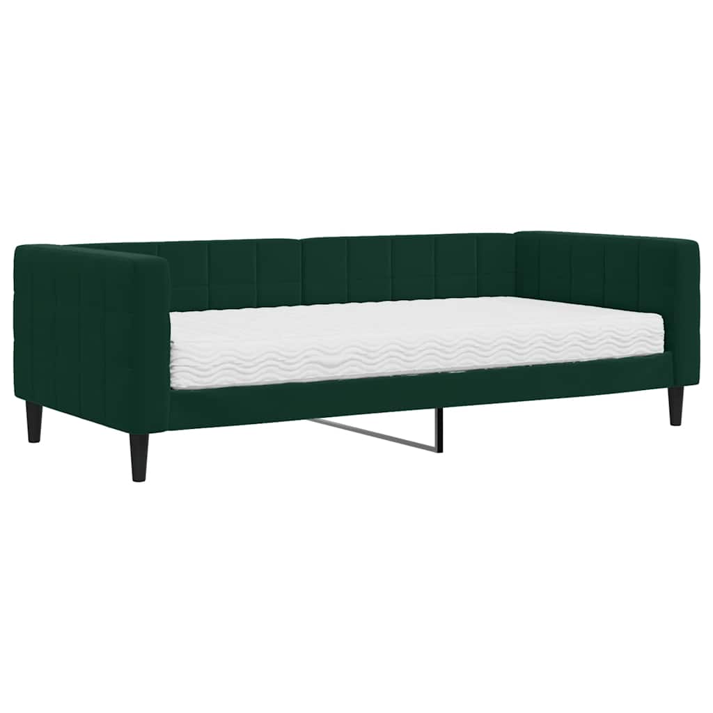 vidaXL Sofa z materacem do spania, ciemnozielona, 90x200 cm, aksamit