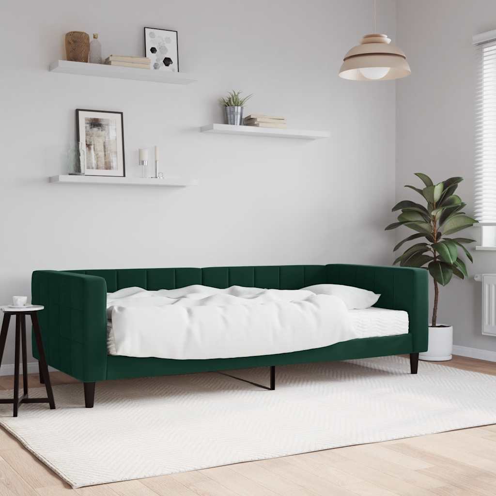vidaXL Sofa z materacem do spania, ciemnozielona, 90x200 cm, aksamit
