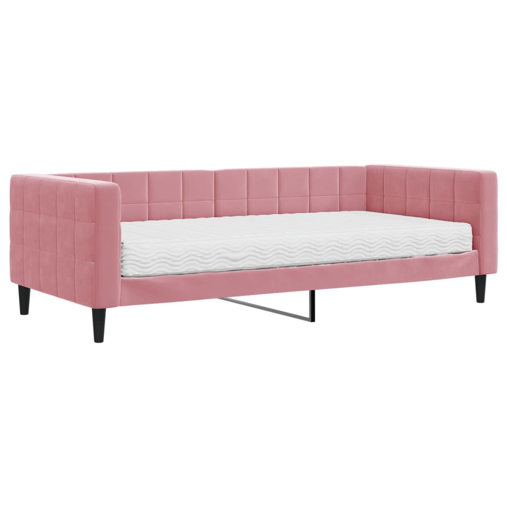 vidaXL Sofa z materacem do spania, różowa, 90x200 cm, aksamit