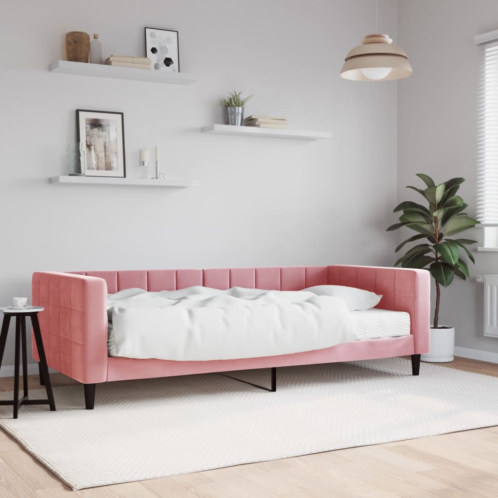 vidaXL Sofa z materacem do spania, różowa, 90x200 cm, aksamit