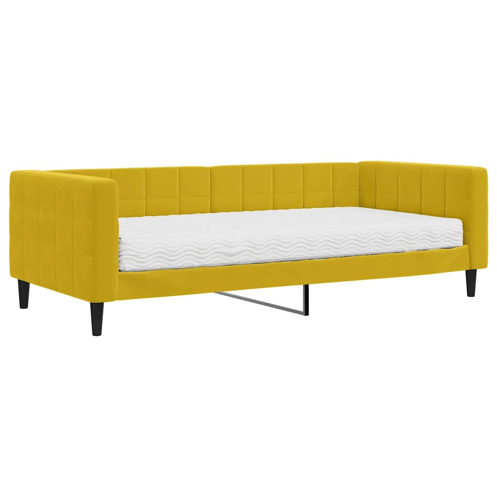 vidaXL Sofa z materacem do spania, żółta, 90x200 cm, aksamit