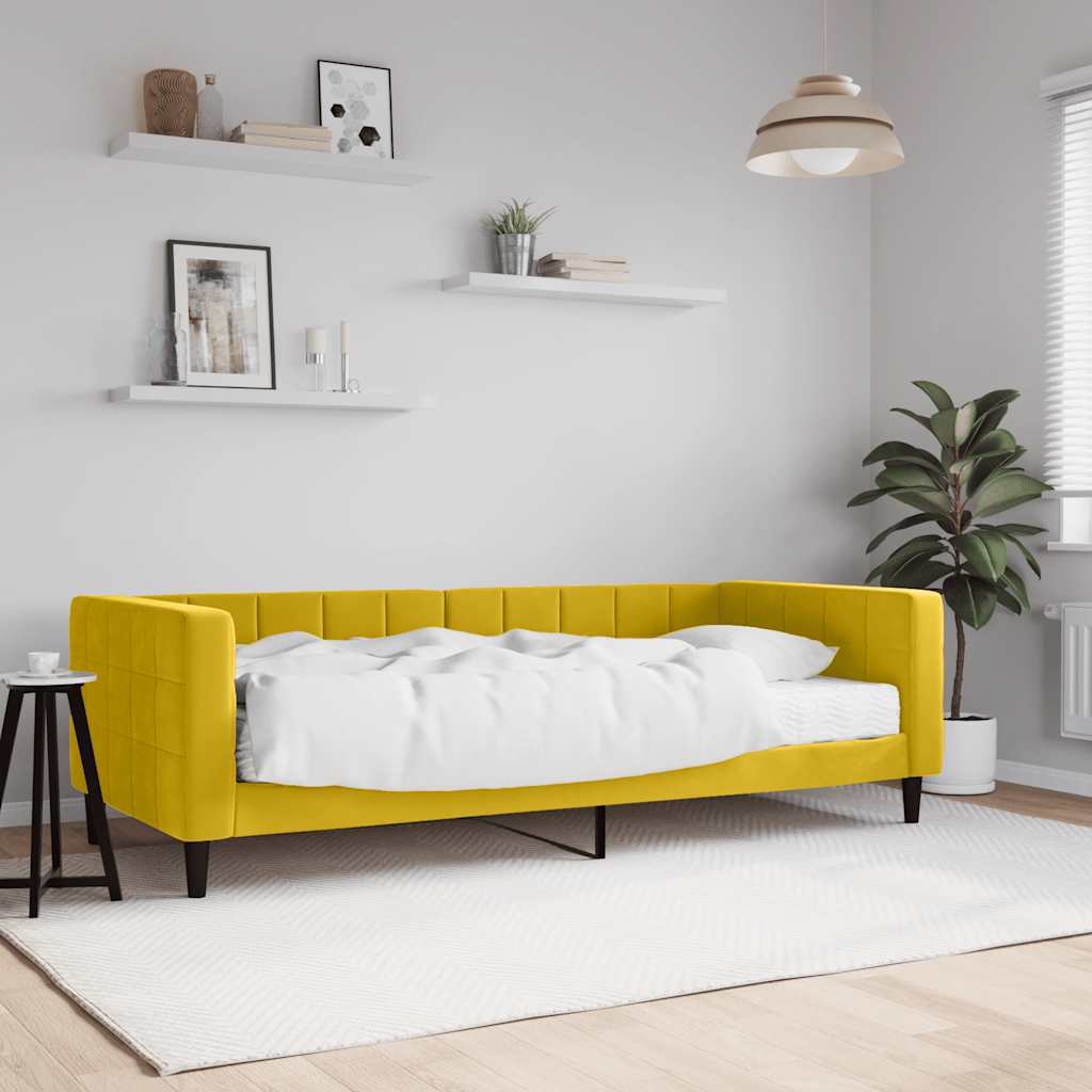vidaXL Sofa z materacem do spania, żółta, 90x200 cm, aksamit
