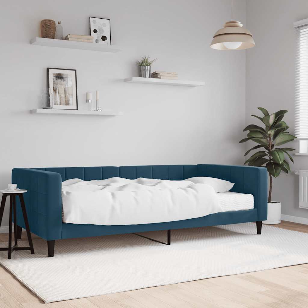 vidaXL Sofa z materacem do spania, niebieska, 100x200 cm, aksamit