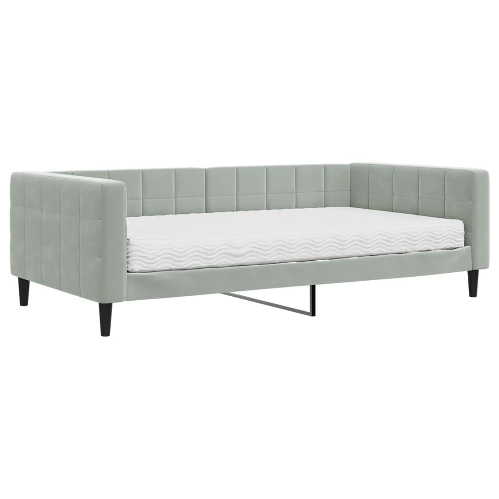 vidaXL Sofa z materacem do spania, jasnoszara, 100x200 cm, aksamit