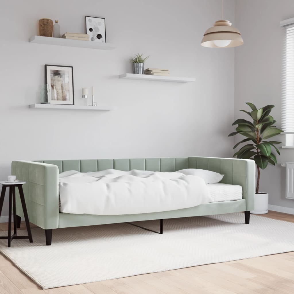 vidaXL Sofa z materacem do spania, jasnoszara, 100x200 cm, aksamit