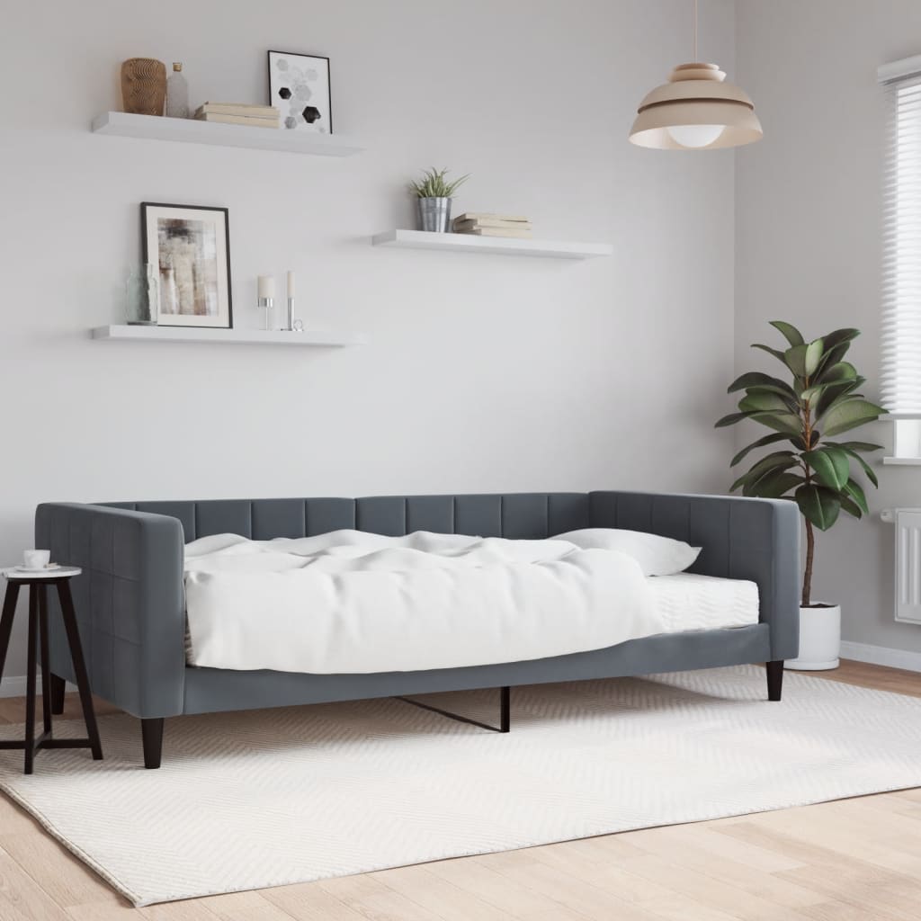 vidaXL Sofa z materacem do spania, ciemnoszara, 100x200 cm, aksamit