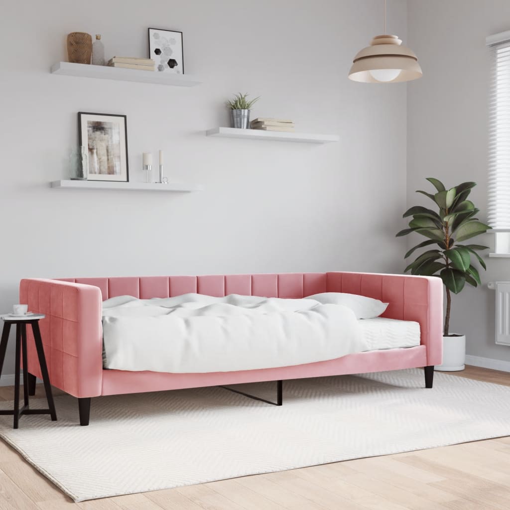 vidaXL Sofa z materacem do spania, różowa, 100x200 cm, aksamit