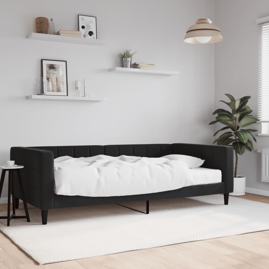 vidaXL Sofa z materacem do spania, czarna, 100x200 cm, aksamit