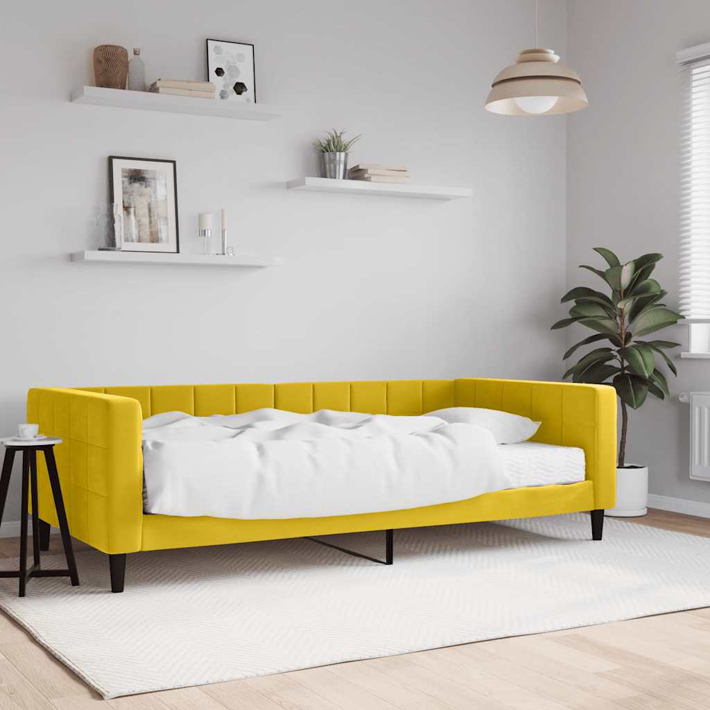vidaXL Sofa z materacem do spania, żółta, 100x200 cm, aksamit