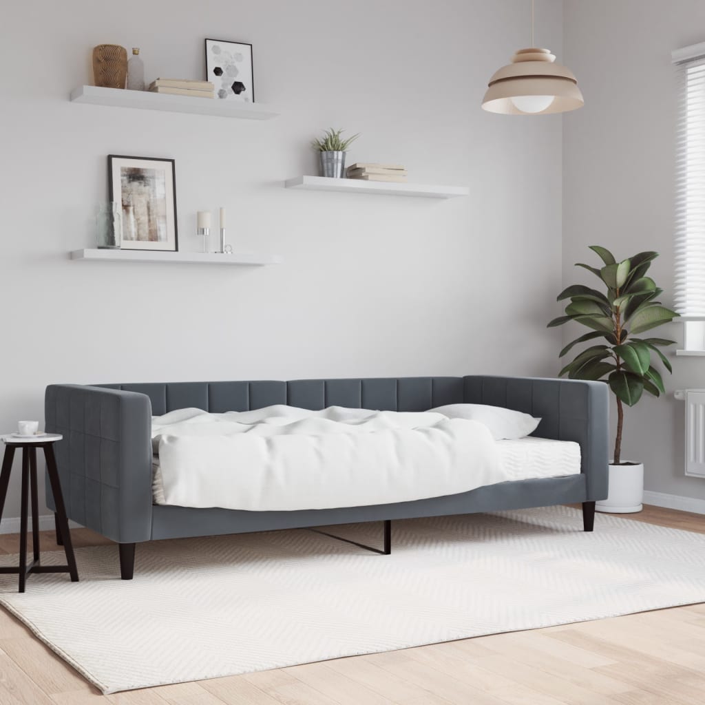 vidaXL Sofa z materacem do spania, ciemnoszara, 90x190 cm, aksamit