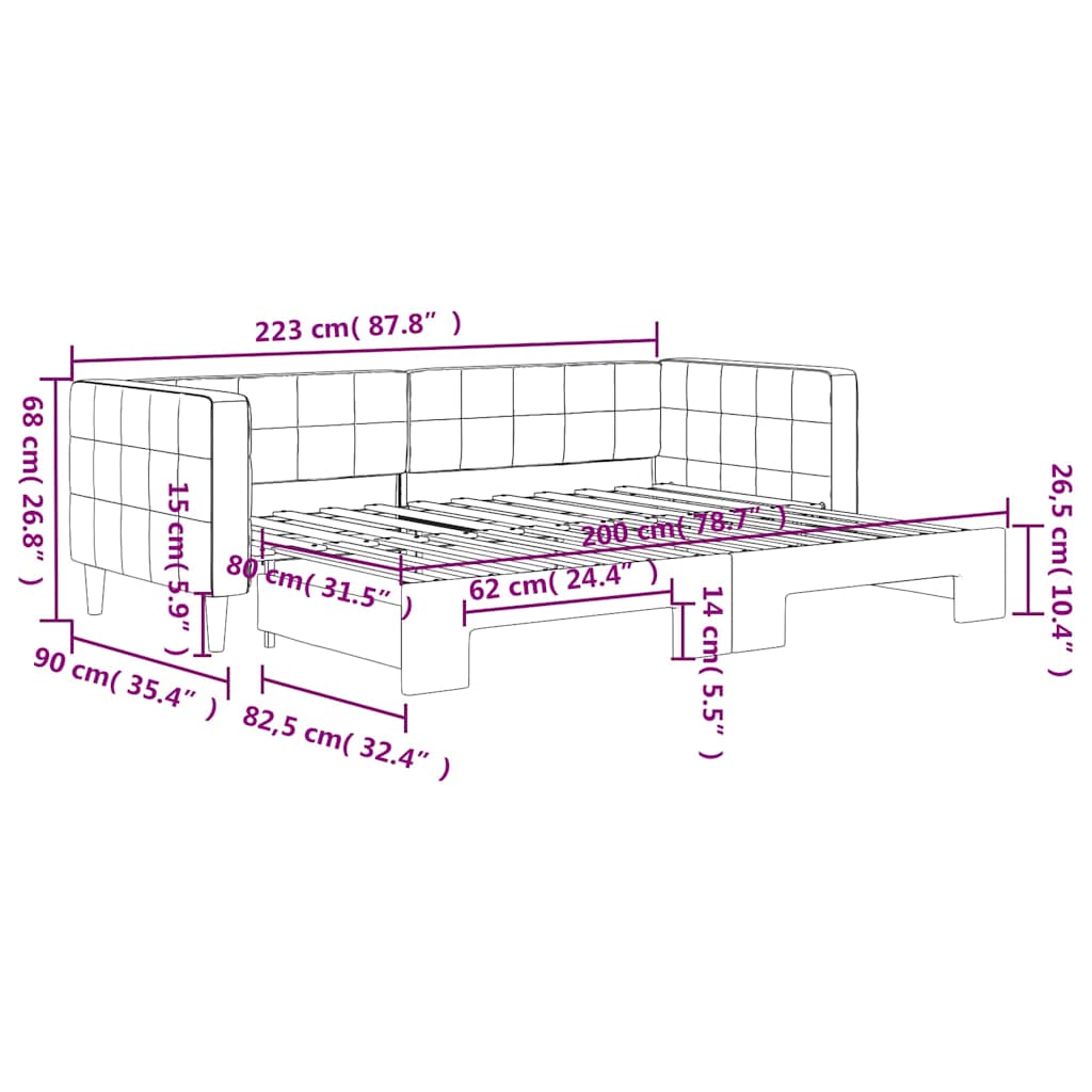 vidaXL Sofa rozsuwana, niebieska, 80x200 cm, aksamit
