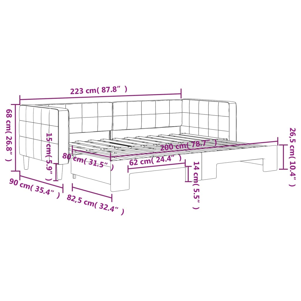 vidaXL Sofa rozsuwana, ciemnozielona, 80x200 cm, aksamit