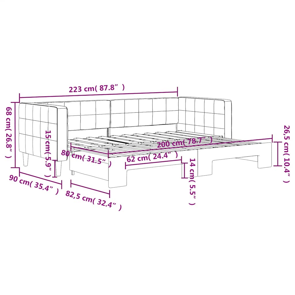 vidaXL Sofa rozsuwana, ciemnozielona, 80x200 cm, aksamit