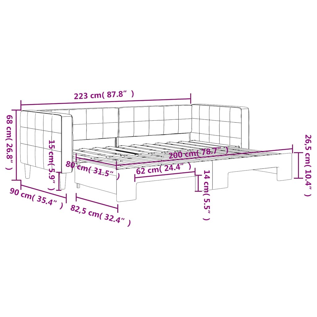 vidaXL Sofa rozsuwana, żółta, 80x200 cm, aksamit