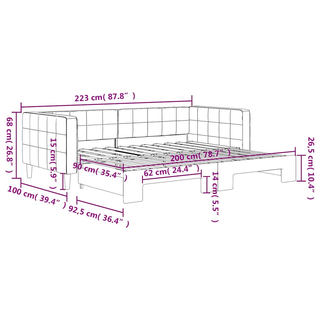 vidaXL Sofa rozsuwana, niebieska, 90x200 cm, aksamit