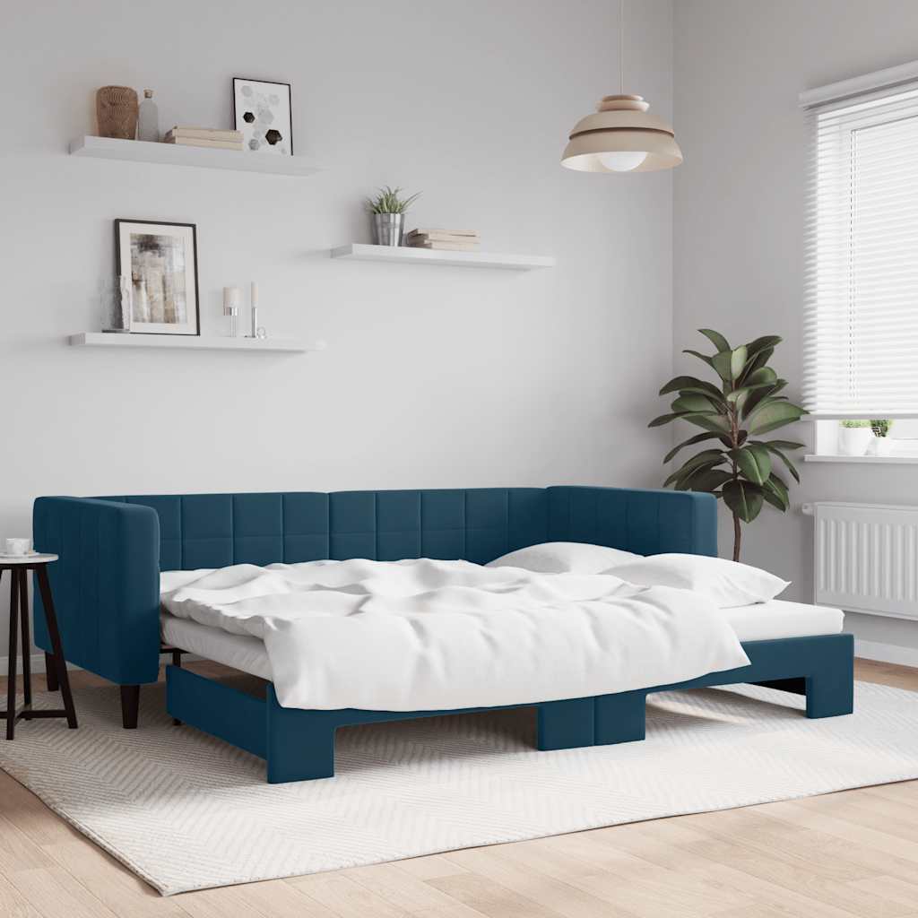 vidaXL Sofa rozsuwana, niebieska, 90x200 cm, aksamit