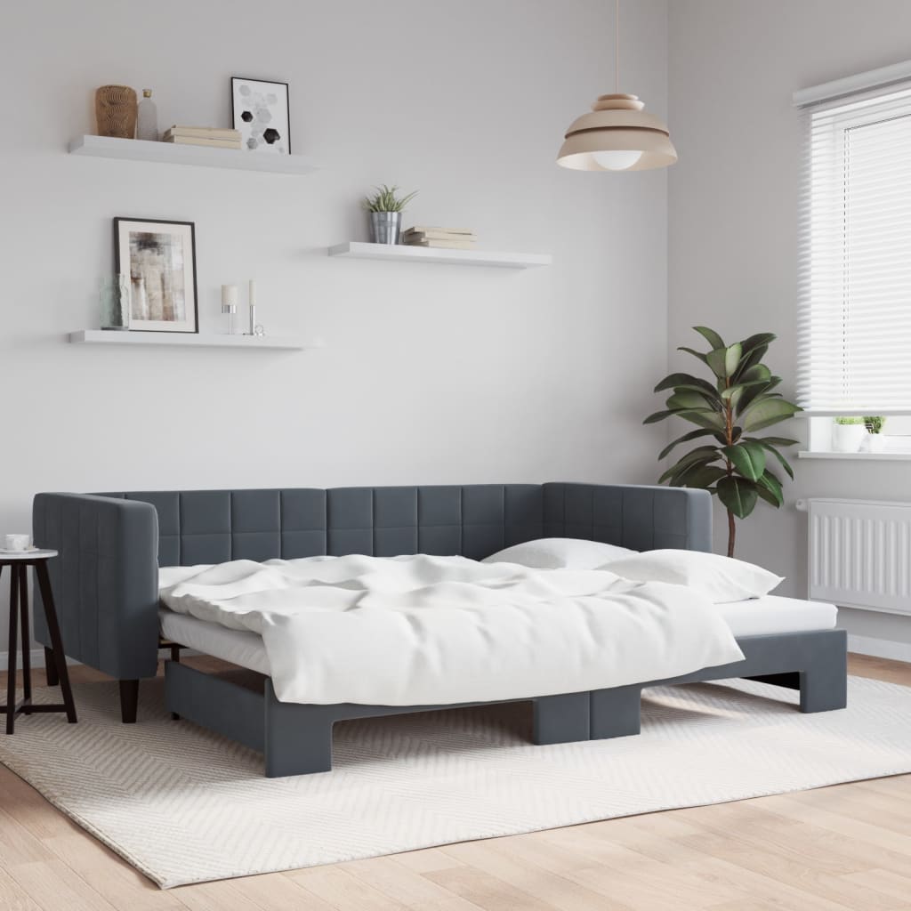 vidaXL Sofa rozsuwana, ciemnoszara, 90x200 cm, aksamit