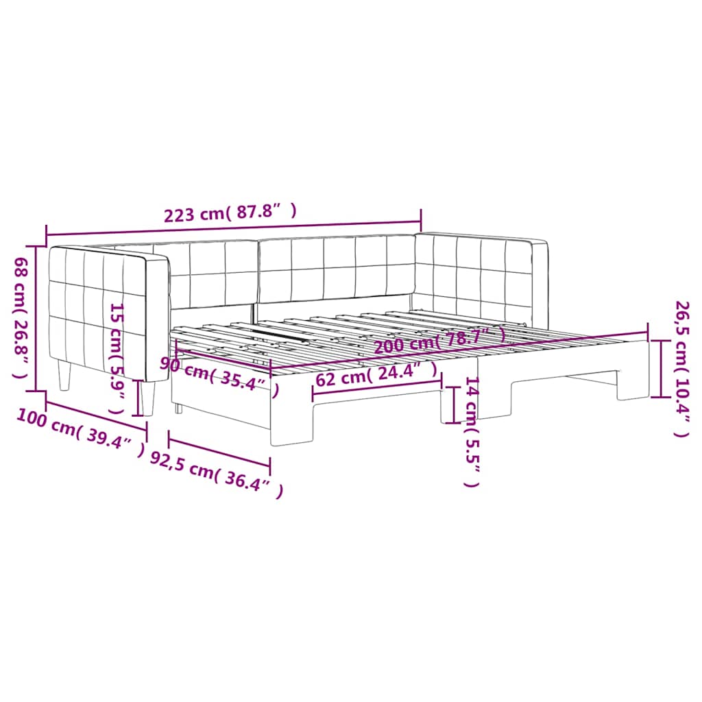 vidaXL Sofa rozsuwana, ciemnozielona, 90x200 cm, aksamit