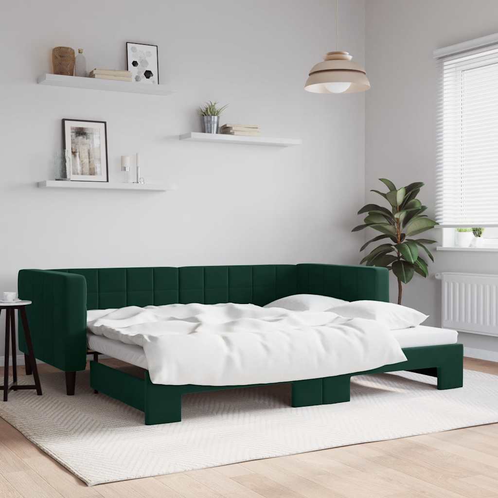 vidaXL Sofa rozsuwana, ciemnozielona, 90x200 cm, aksamit