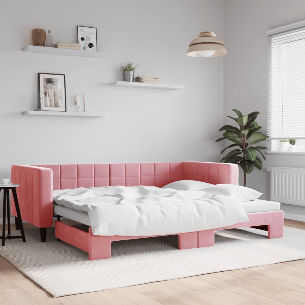 vidaXL Sofa rozsuwana, różowa, 90x200 cm, aksamit
