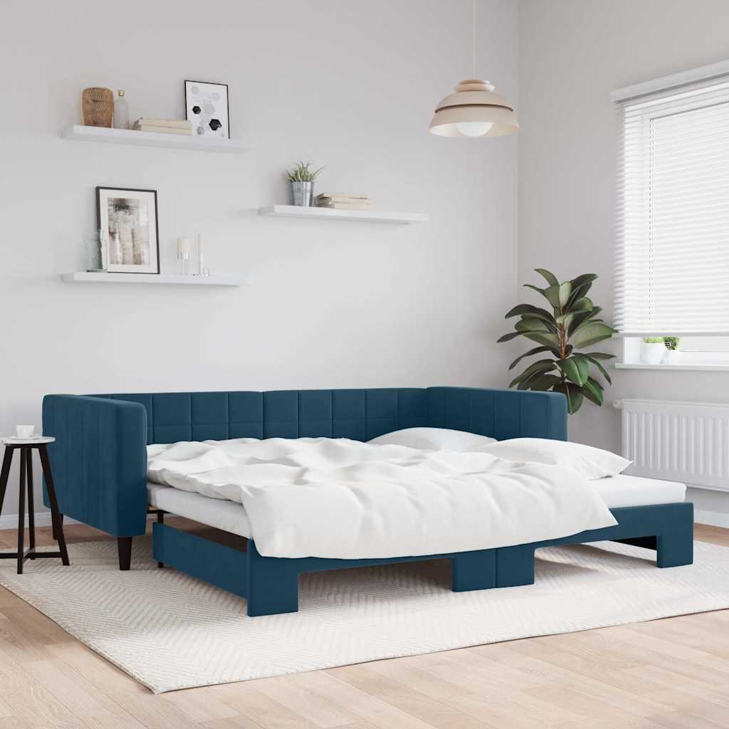 vidaXL Sofa rozsuwana, niebieska, 100x200 cm, aksamit