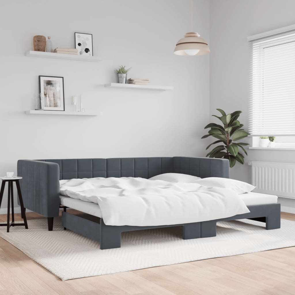 vidaXL Sofa rozsuwana, ciemnoszara, 100x200 cm, aksamit