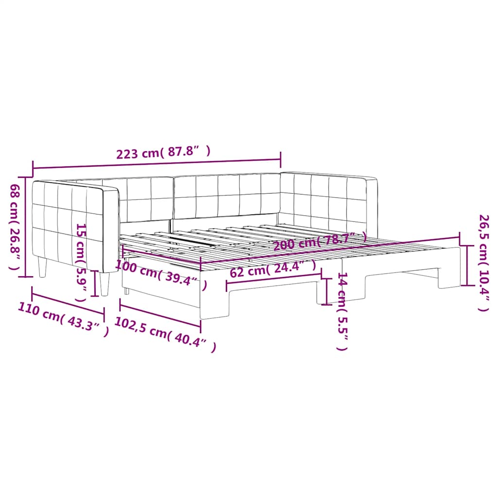 vidaXL Sofa rozsuwana, ciemnozielona, 100x200 cm, aksamit