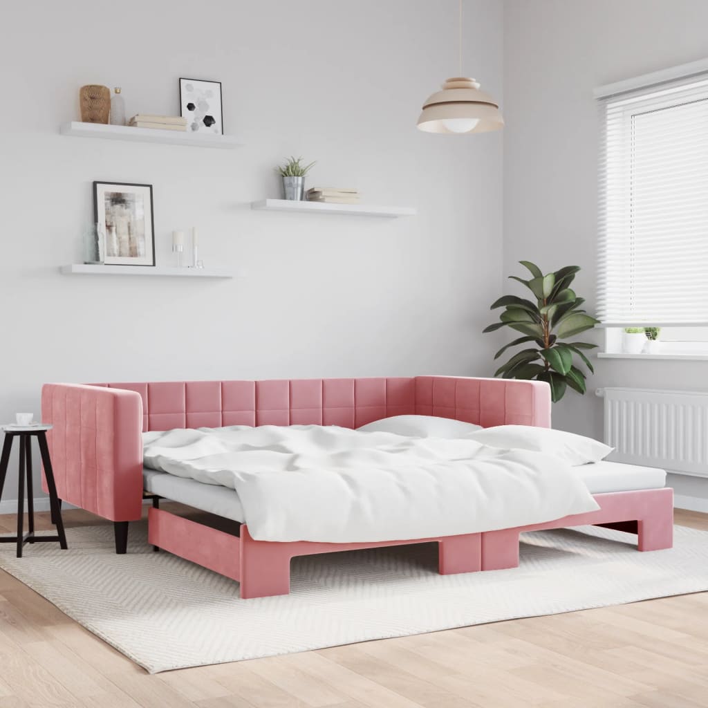 vidaXL Sofa rozsuwana, różowa, 100x200 cm, aksamit